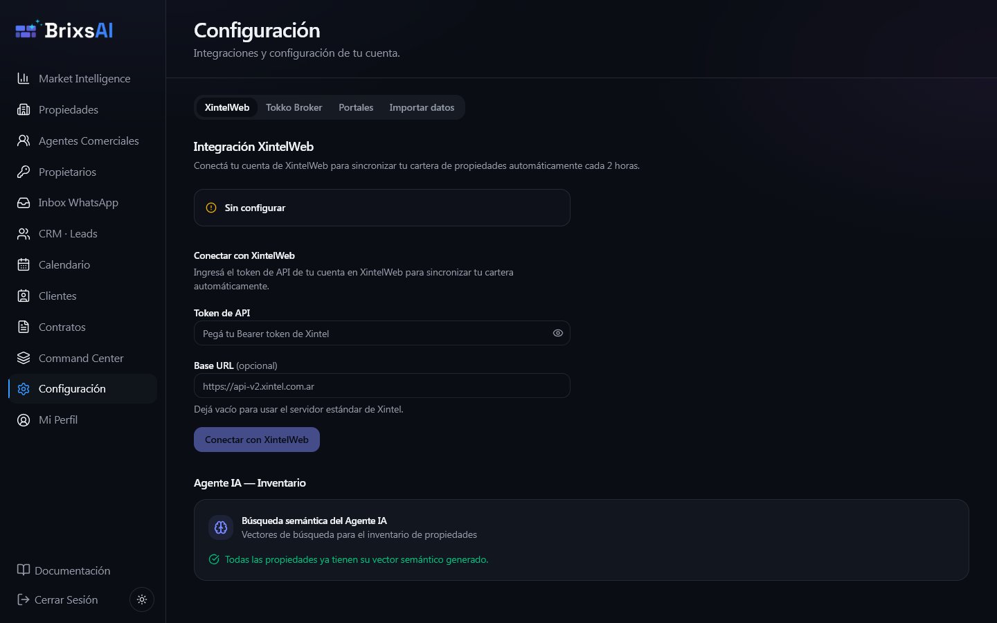Barra de pestañas de Configuración vista por el dueño de agencia