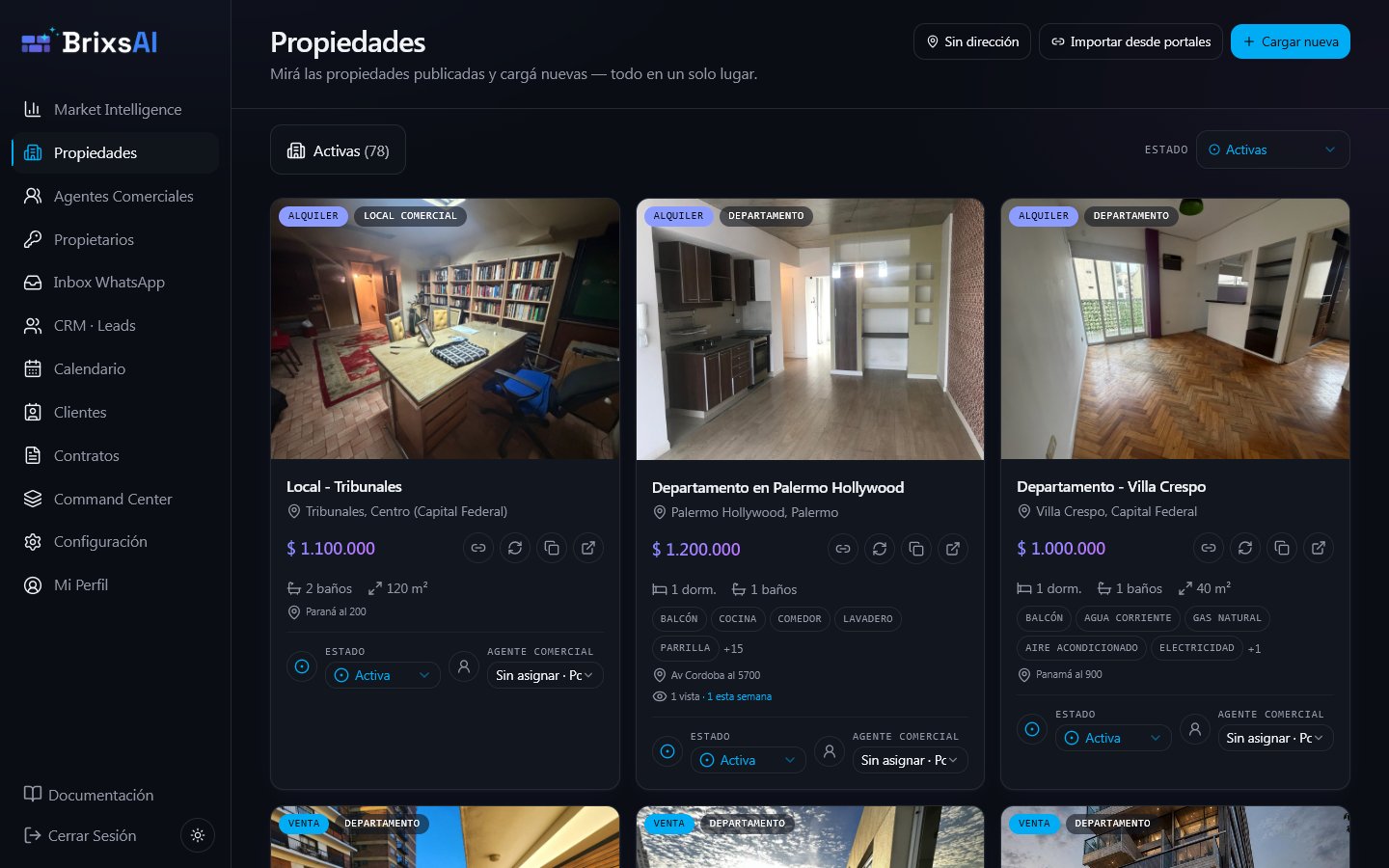 La grilla de propiedades con el filtro de estado