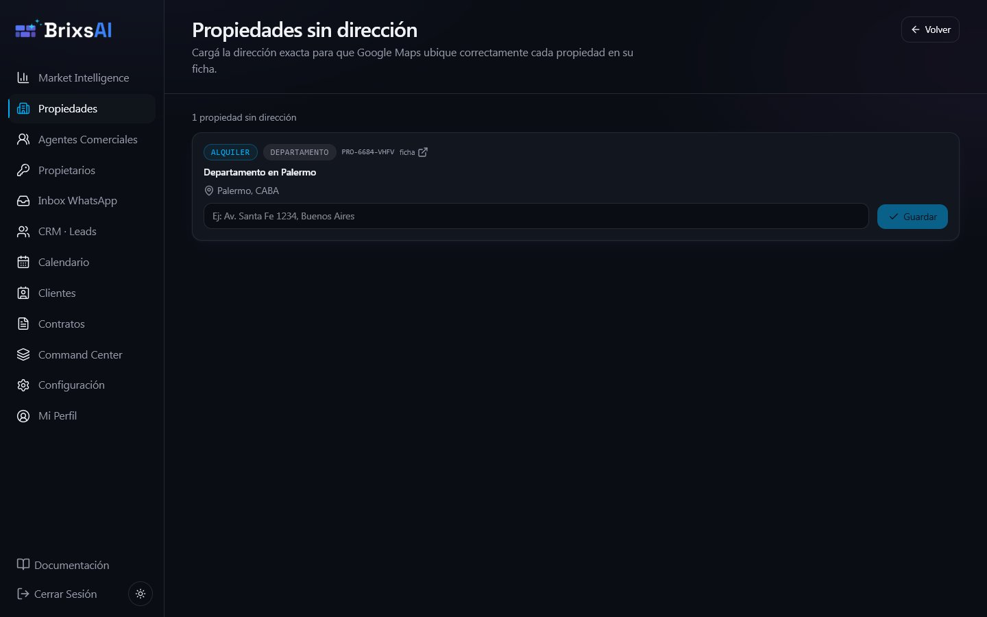 La pantalla Propiedades sin dirección